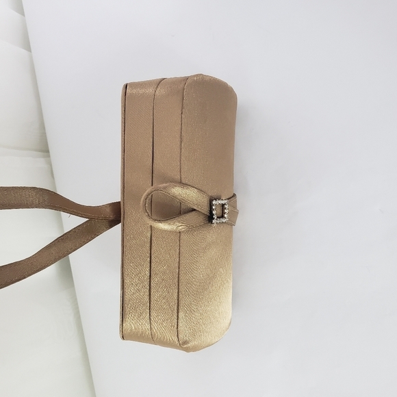 Nitebags satin brown box evening bag top loop handle rhinestone unique - Picture 4 of 6
